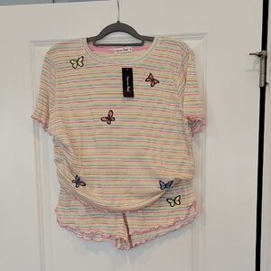 Emerson Road 2 Pc. Loungewear Pajama Set Shorts/Top Multi Butterfly Large NWT
